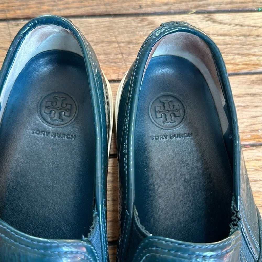 Tory Burch Jesse Black Leather Slip-On Loafer Flat Sneakers with White Size 7.5